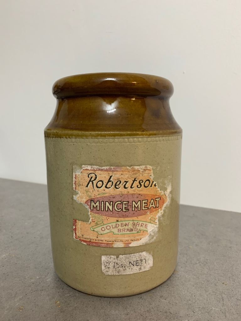 Vintage Robertson's Mincemeat Stoneware Jar - Fair Condition