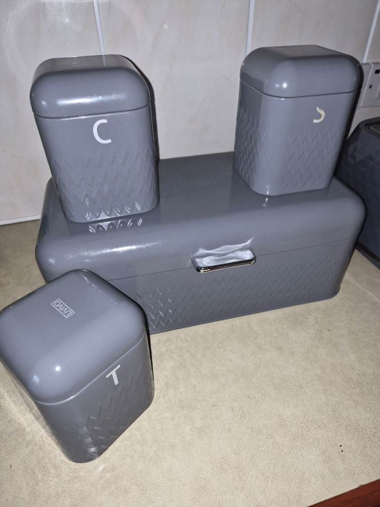 Grey Kitchen Storage Set with Bread Bin and Canisters