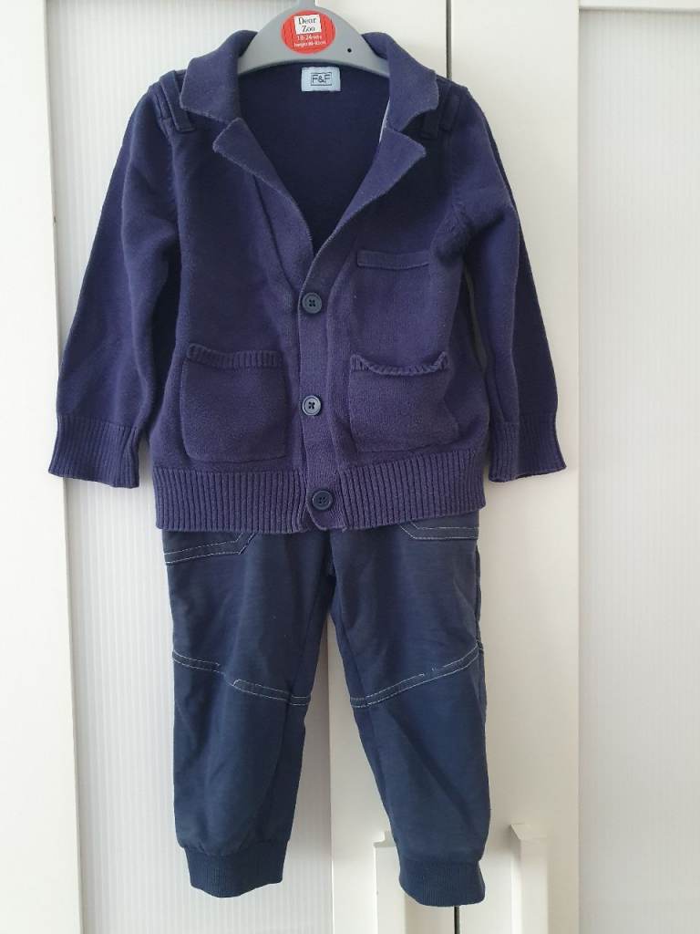 Navy Blue set F&F boys Cardigan Pockets with Cherokee trousers 12 - 18 months