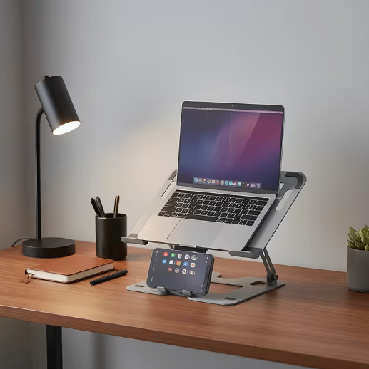 Laptop & Phone Stand – Black, New