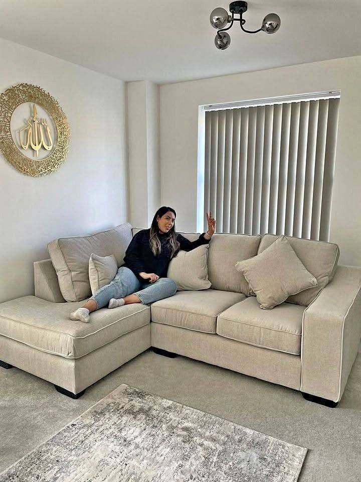 New Beige Fabric Corner Sofa with Chaise