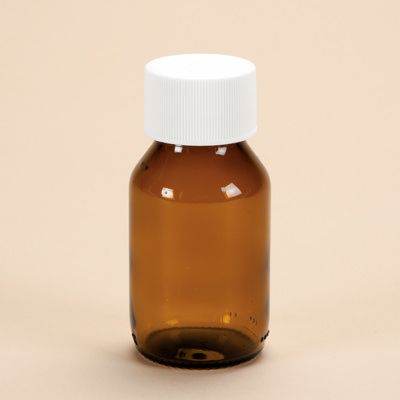Several Empty Brown Glass Bottles with Safety Lids