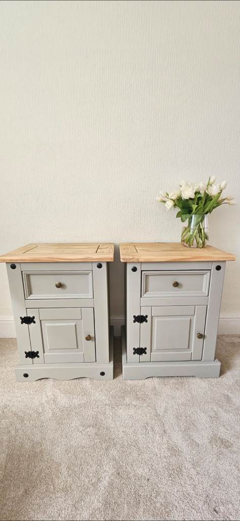Grey solid wood bedside cabinets