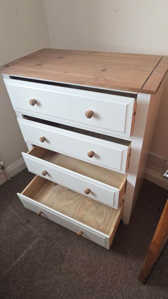 White Chest of Drawers with Wooden Top – Good Condition