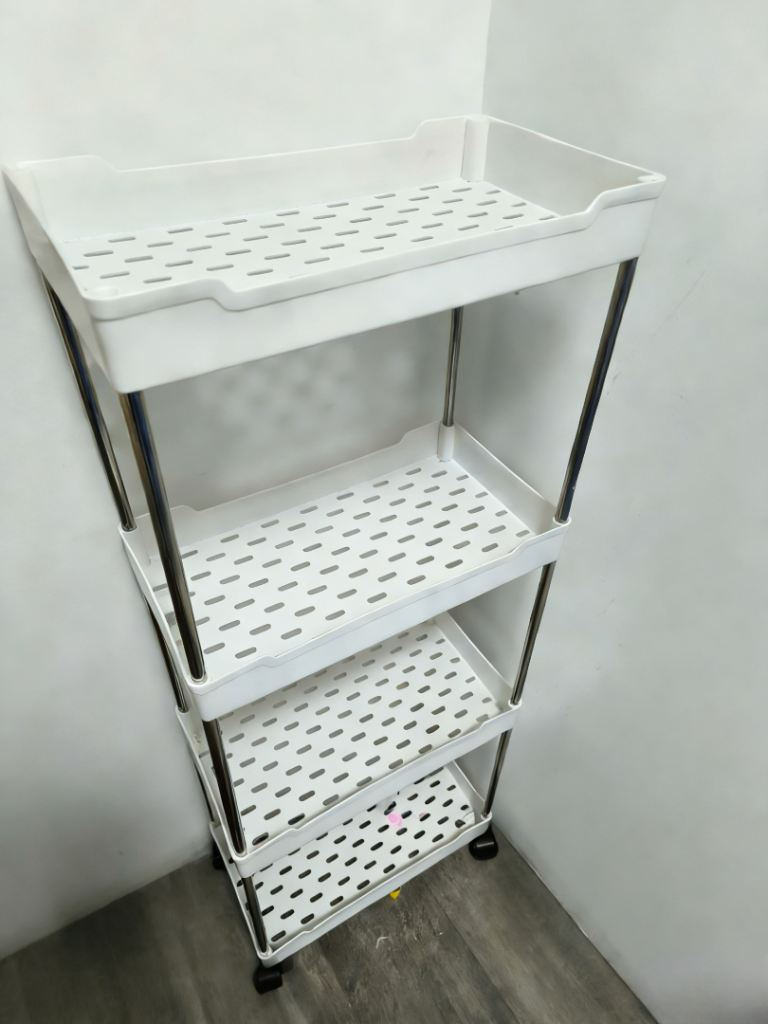4-Tier Storage Trolley, Rolling Cart with Wheels, Space-Saving Kitchen Trolley in Office Bathroom