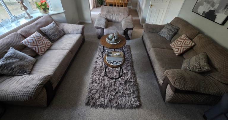 DFS Comfortable Fabric Sofa Set 3x3x1.Pet free home and well cleaned.