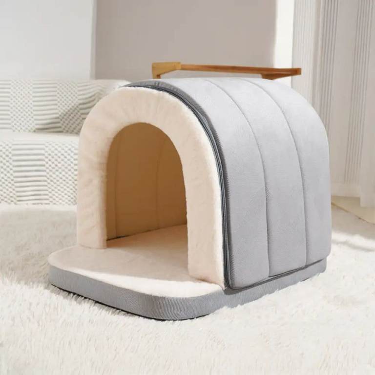 FunnyFuzzy Cave-Style Warm Cat/Dog House – Medium, Grey