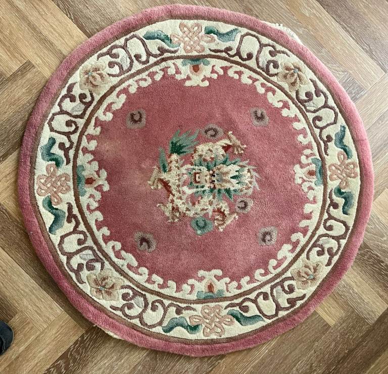 Round Pink Decorative Chinese Rug 3ft