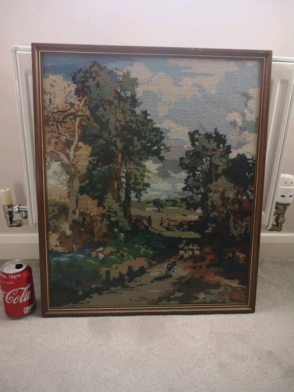 Landscape wool needle point cross stitch crochet picture 