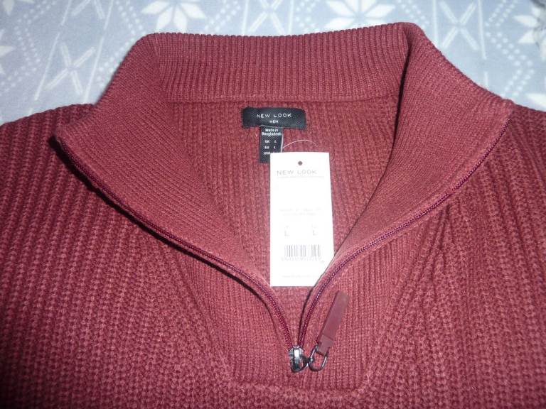 NEW MENS NEW LOOK QUARTER ZIP FUNNEL NECK JUMPER. SIZE L-XL.