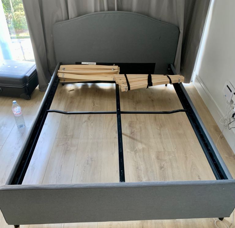 IKEA Grey Fabric Double Bed Frame – Good Condition