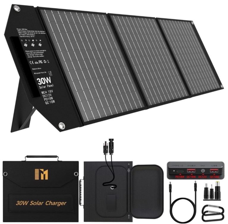 Mesuvida 30W Portable Solar Panel Charger – Foldable with 5 Ports & Kickstand