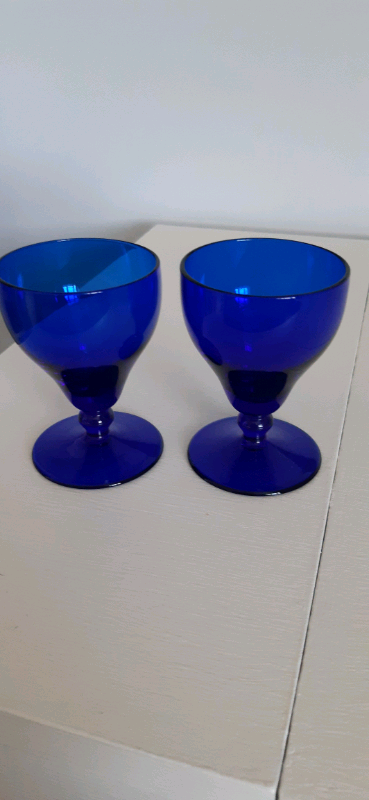 Vintage Blue Small Glasses - x2