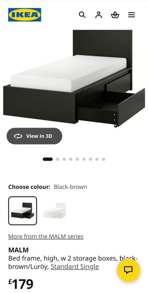 IKEA MALM Single Bed Frame with 2 Storage Boxes – Black-brown