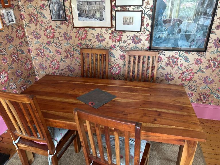 Solid mango wood dining table and chairs excellent condition 