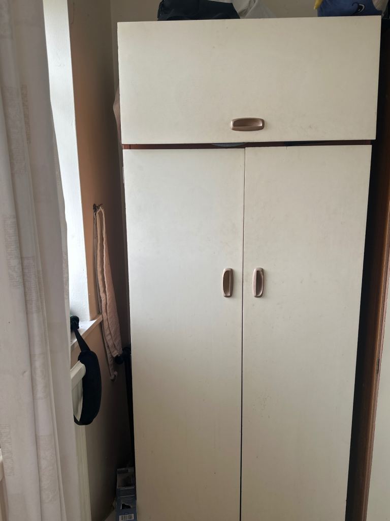 White Wardrobe with Top Cabinet – Good Condition