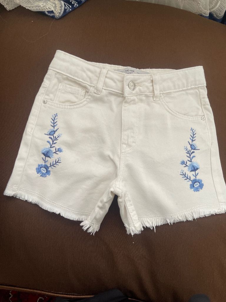 Denim Co. Kids White Embroidered Denim Shorts, Age 7-8