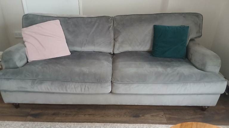 Grey Velvet Two-Seater Sofa – Good Condition