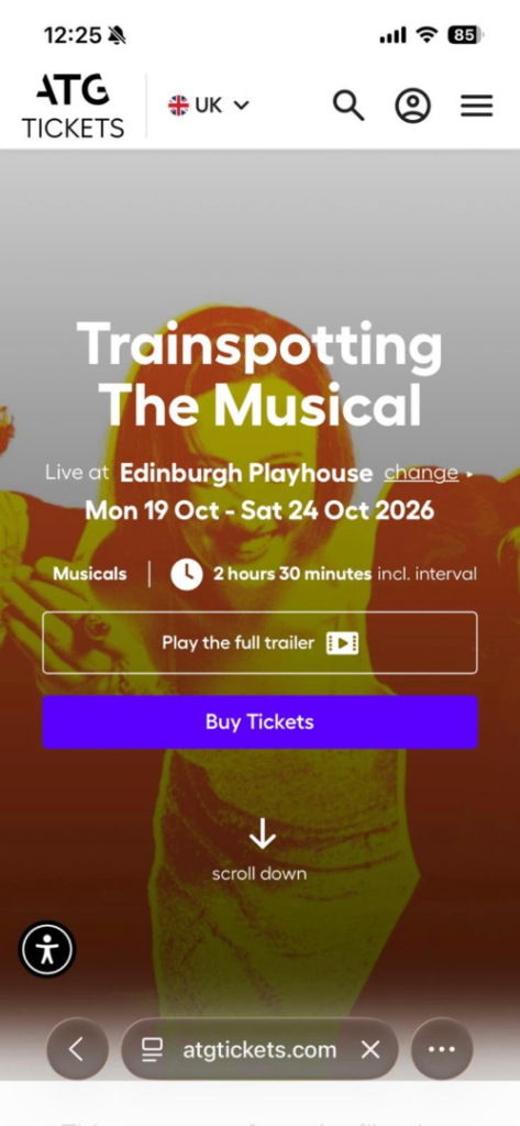 Trainspotting the musical at Edinburgh playhouse 