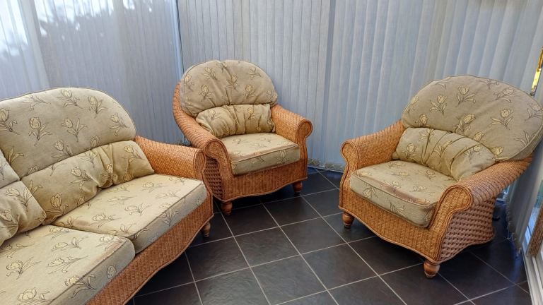 Wicker Rattan Sofa and Two Armchairs Set - Good Condition