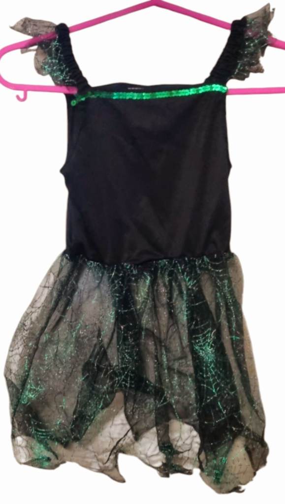 Tesco  Girls green/black web dress Halloween costume 