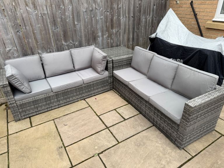 Rattan furniture and glass table