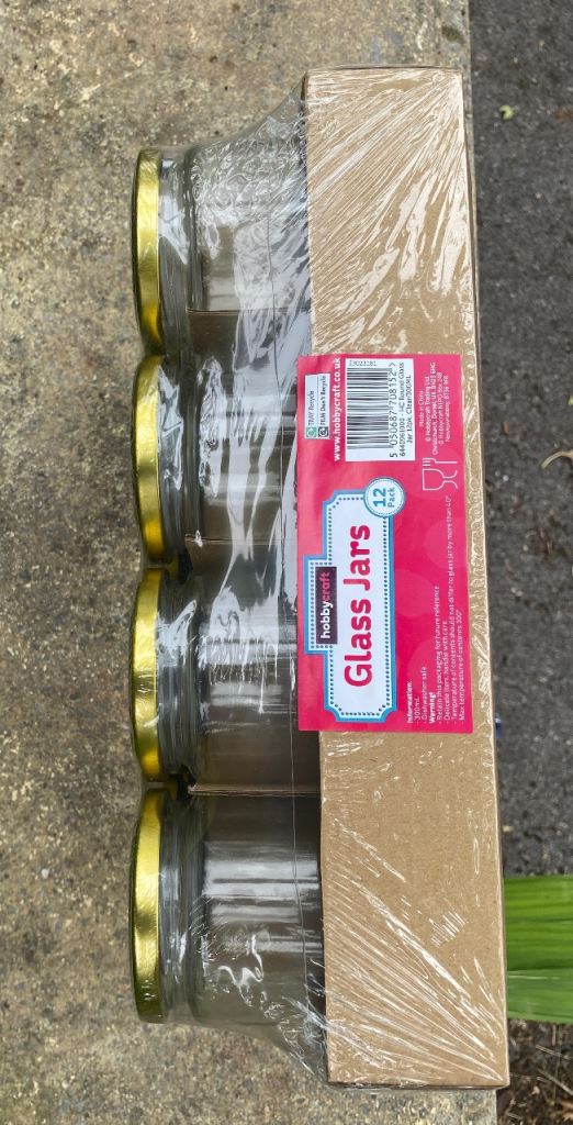 Hobbycraft sealed pack 12 300ml glass jars with lids
