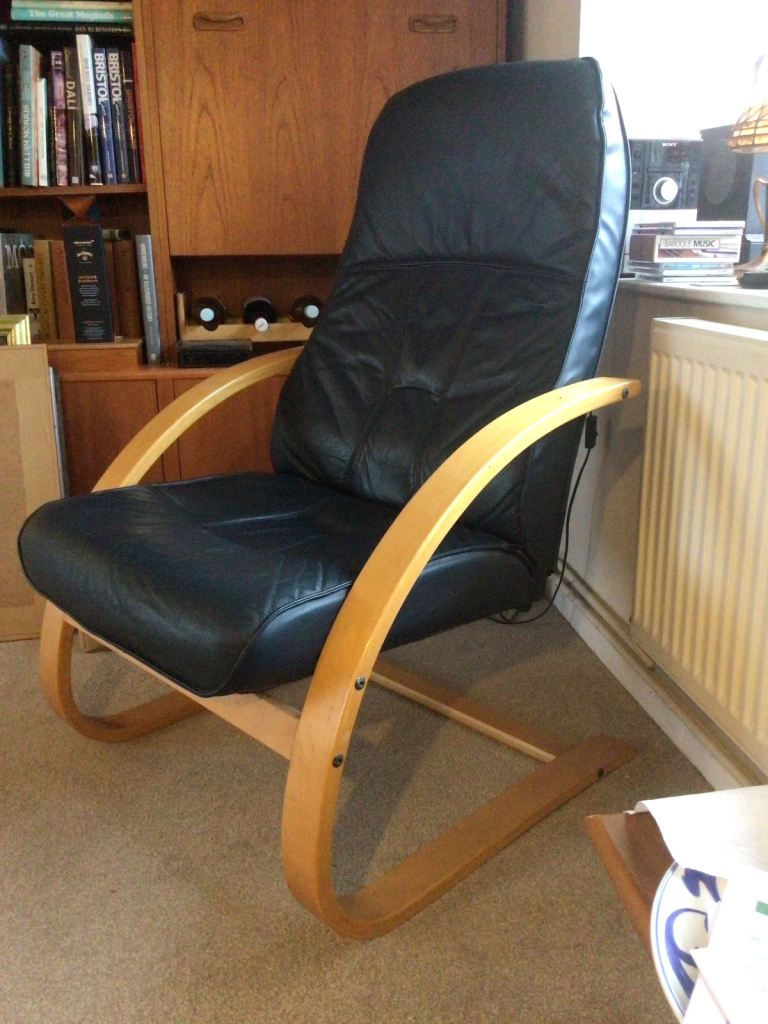 Danish mid-century modern bent wood and black leather chair-2 available..