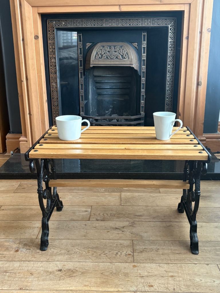 Small Cast Iron & Oak Slat Bench / Coffee Table