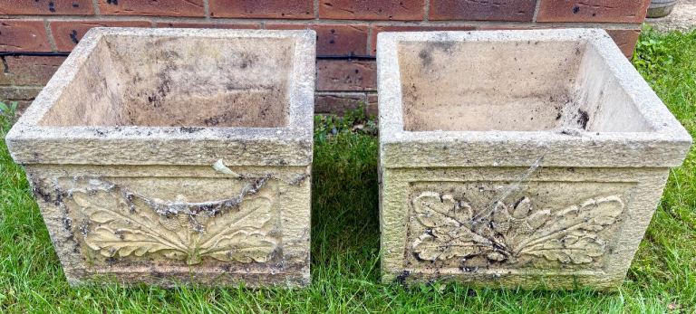 Pair of york Stone square Garden Planters 