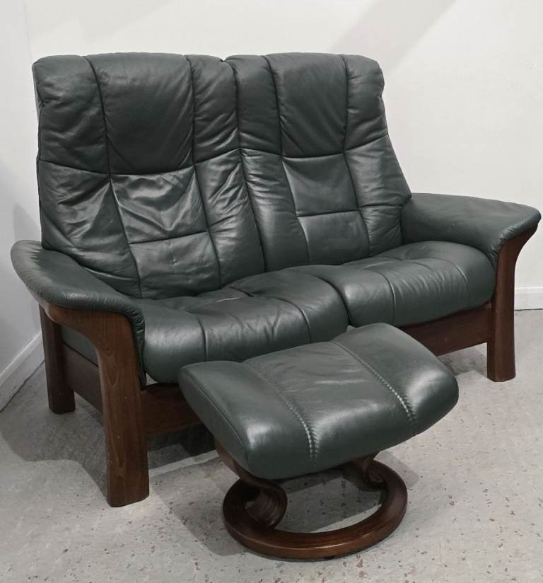 Ekornes Stressless Reclining 2 Seater Sofa With Footstool Green 0901265