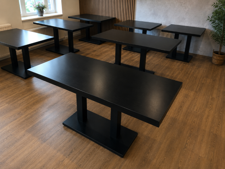 🔥 HEAVY-DUTY COMMERCIAL BLACK RESTAURANT TABLES – 6 SEATER – 7 AVAILABLE 🔥