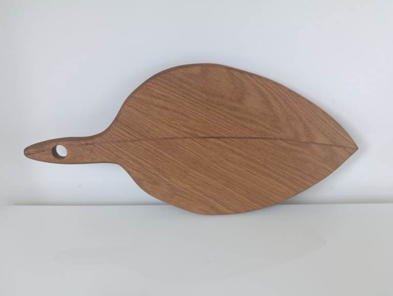Handmade, leaf shaped cutting board, white oak and sapele