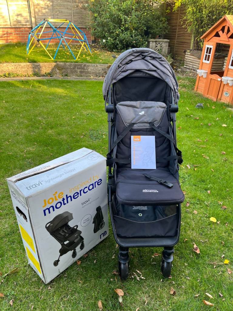 image for Joie Travi lightweight buggy 1 hand flat fold. Black and grey. Rain cover + case