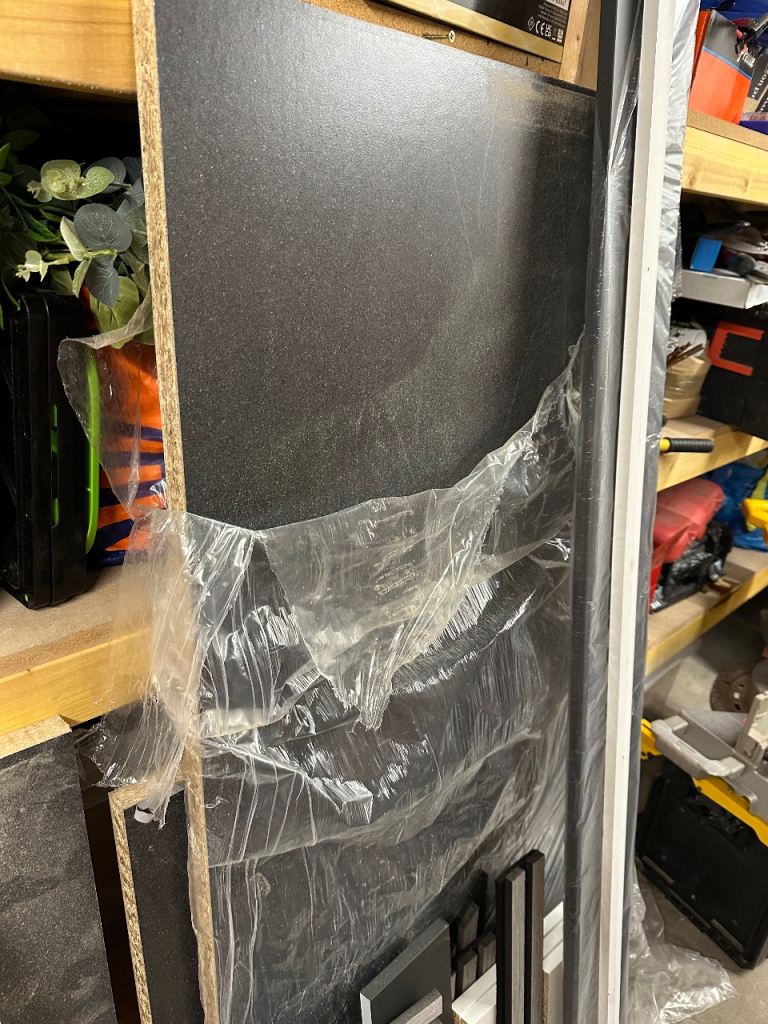 B&Q OPP Dark stone effect Laminate Post-formed edge Kitchen Worktop,