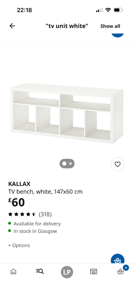 IKEA KALLAX TV Bench / Storage Unit – White, Good Condition