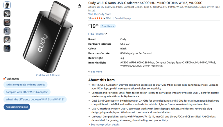 Brand New Sealed Cudy WiFi 6 Nano USB-C Adapter AX900 - 50% Off!