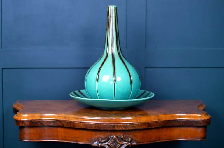 Vintage Mid century Modern Style Large Vase and Dish Raku style