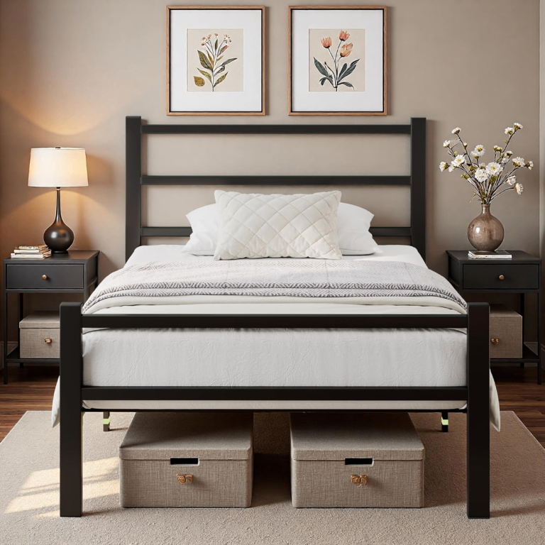  Single Bed Frame, Metal Platform with Headboard and Footboard, Sturdy Steel 90 x 190 cm