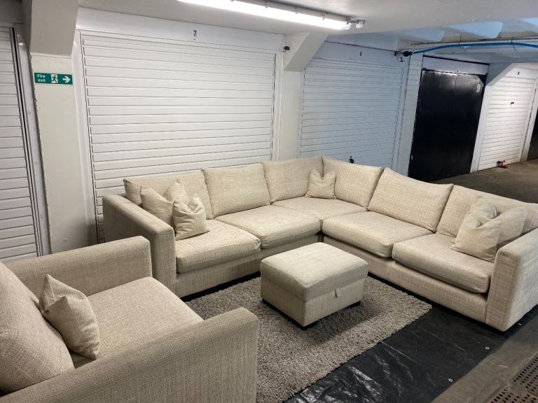 🛋️ Sofa Workshop Cream Corner Sofa Set with Armchair & Ottoman | Delivery Available