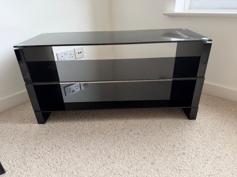 Black Glass TV Stand / Cabinet – Good Condition