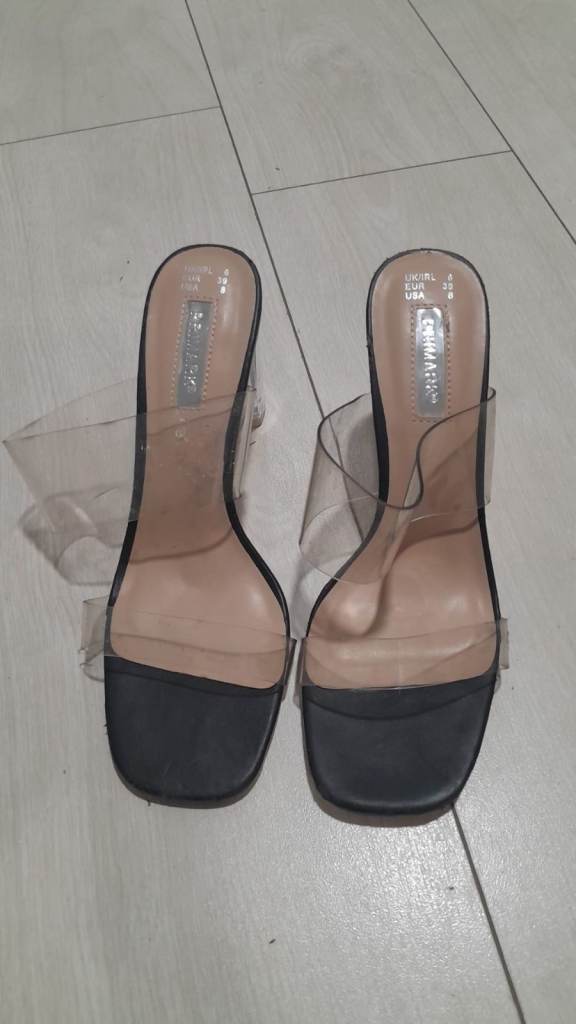 Primark Clear Strap Black Heeled Mules – UK 6, As Good As New