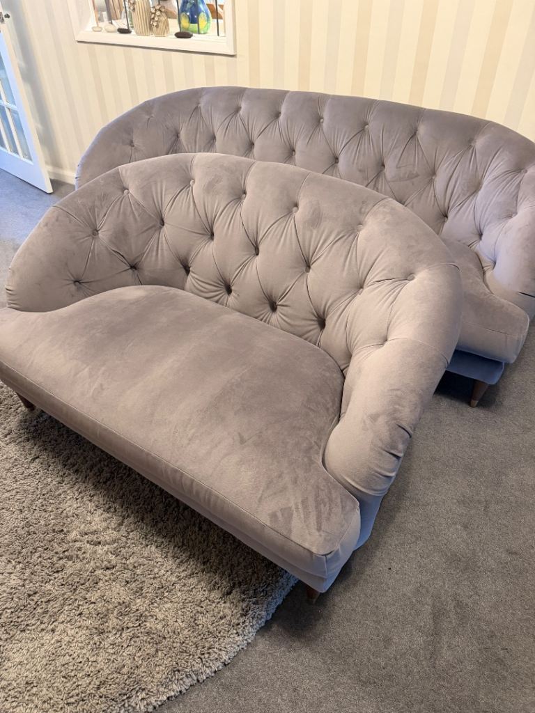 John Lewis Grey Velvet Sofas – Three Seater and Two Seater