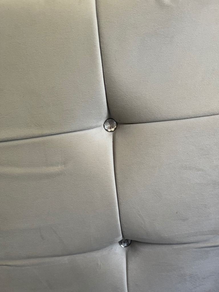 Gray Velvet Headboard with Diamante Buttons – Good Condition