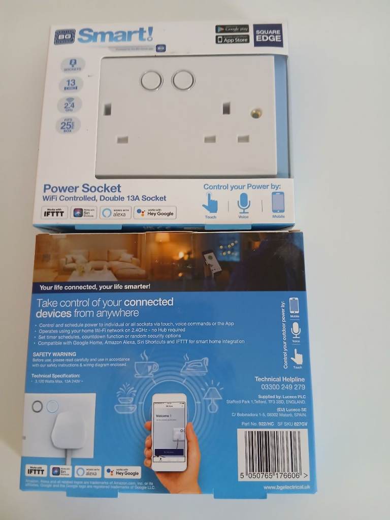 Two BG Smart! WiFi Controlled Double 13A Power Socket - New