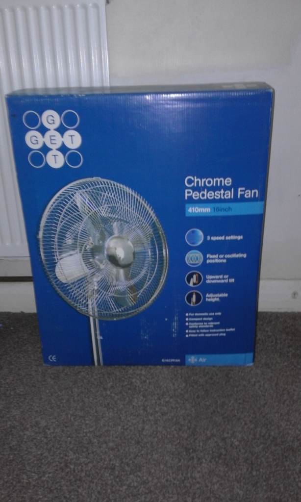 New G E T Chrome Pedestal Fan -  16inch 410mm 3 Speed Settings