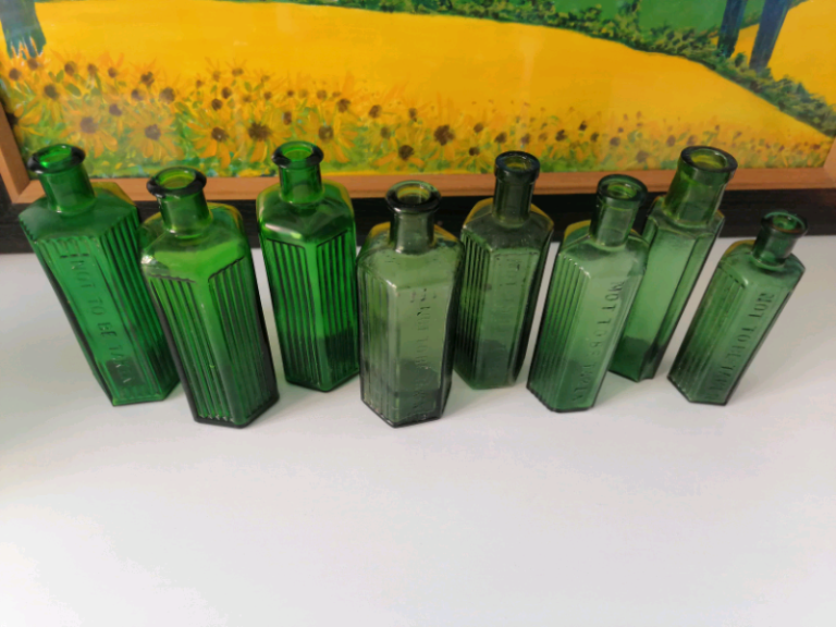 8pcs. Victorian Green Poison Bottles 