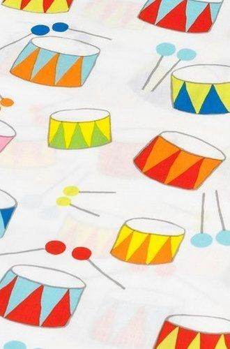 BABY COT BEDDING SET - DUVET COVER/PILLOW CASE - DRUM MOTIF - 120X110CM