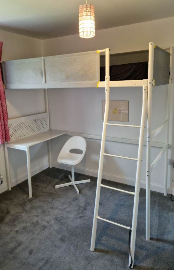IKEA Vitval loft bed - used, excellent condition, comes with mattress, desk and chair. £80