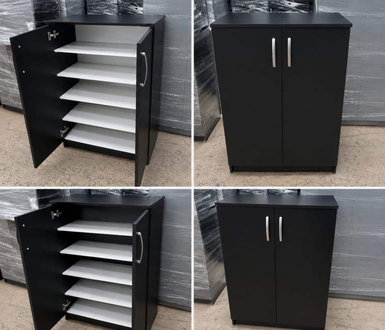 Black Wooden Storage Cabinet with Shelves – As Good As New